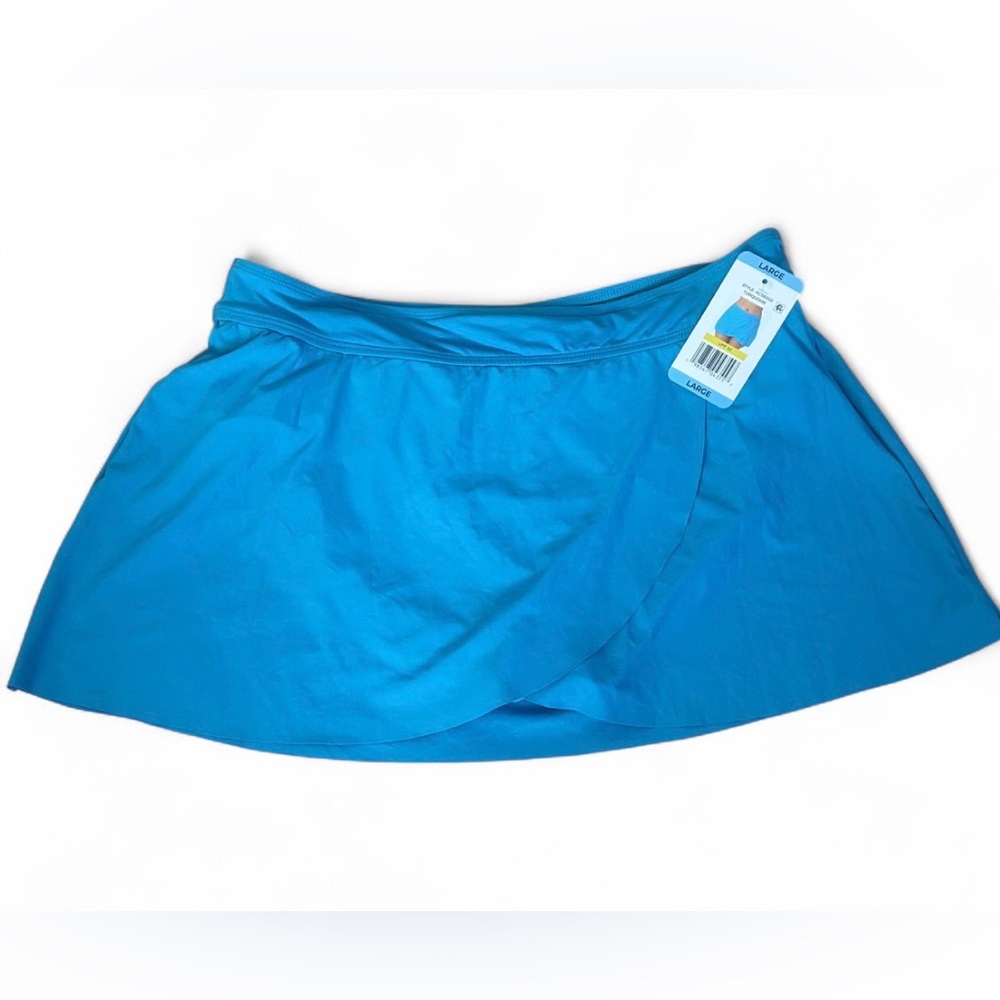 Anne Cole Womens L Swim Skirt Bikini Bottom Turquoise Aqua UPF 50 Beachwear NWT